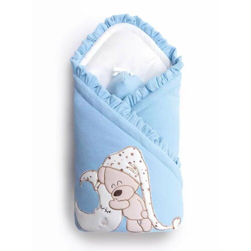 конверт одеяло на выписку тиси с органзой к84 18 56 20 62 голубой Комплект на выписку Мoon teddy