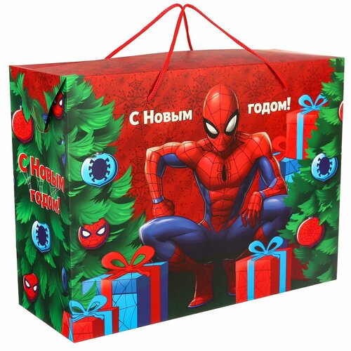 Пакет-коробка, 15 х 40 х 30 см "С Новым Годом!", Человек-Паук (1шт.)
