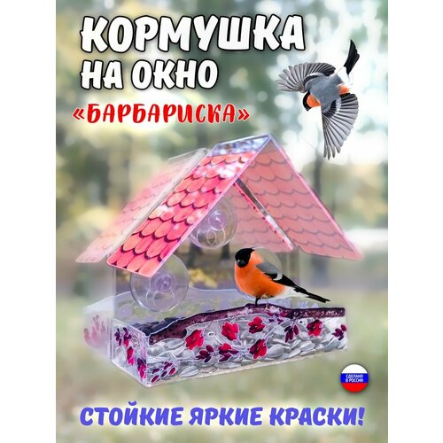 Яркая кормушка для птиц на окно