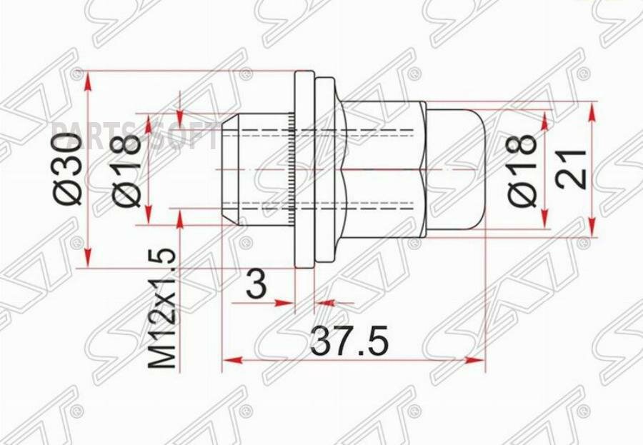 SAT ST-90942-01077 Гайка колесная закрытая чёрная TOYOTA HILUX/LAND CRUISER PRADO/TACOMA/WILL VS