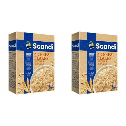 Увелка Хлопья овсяные Scandi 4 злака, 400 г, 2 шт