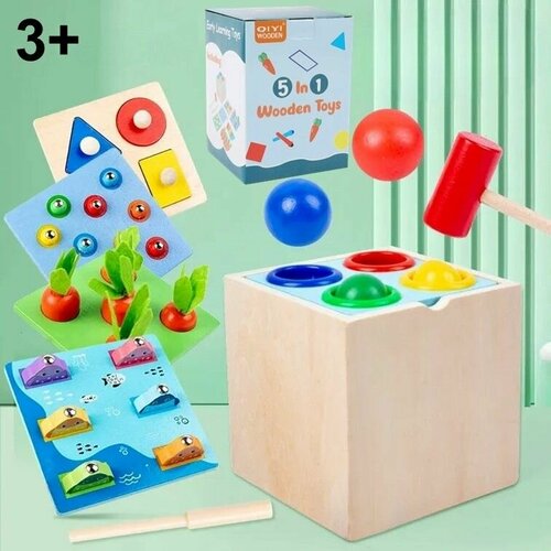 Сортер развивающий для малышей деревянный монтессори 5 в 1