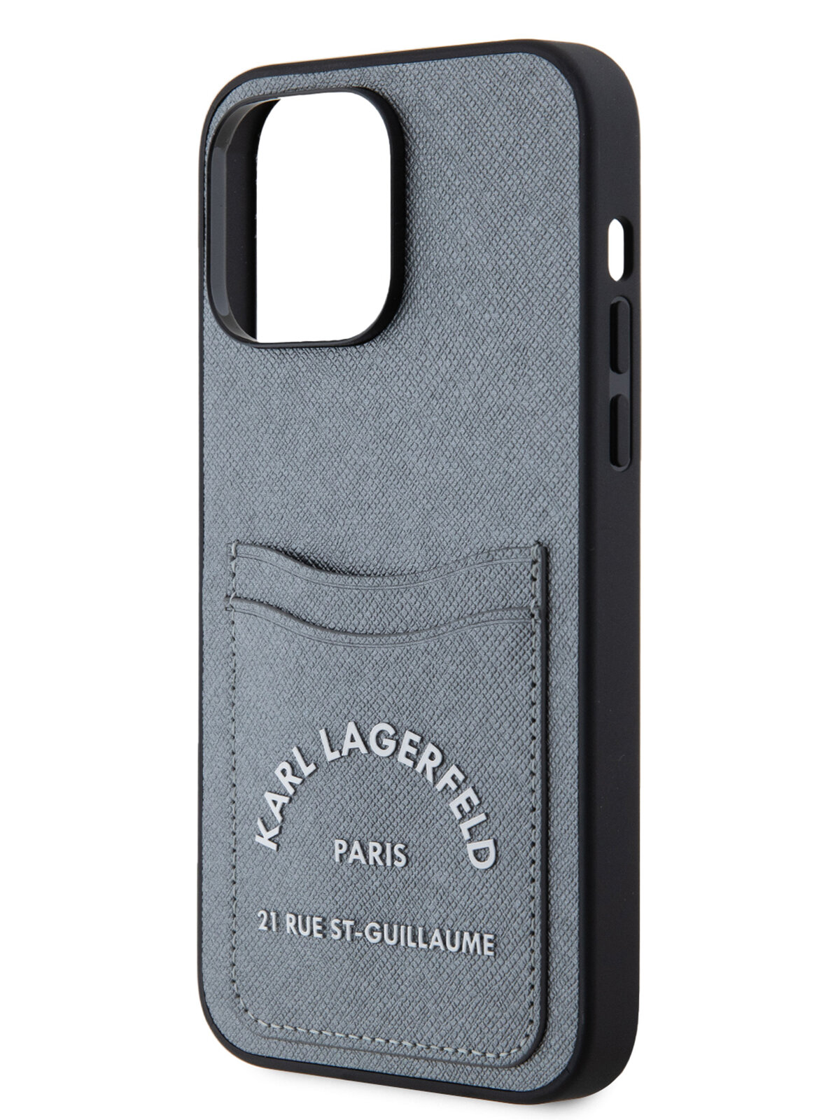 Lagerfeld для iPhone 13 Pro Max чехол Cardslot PU Saffiano RSG 3D rubber logo Hard Grey