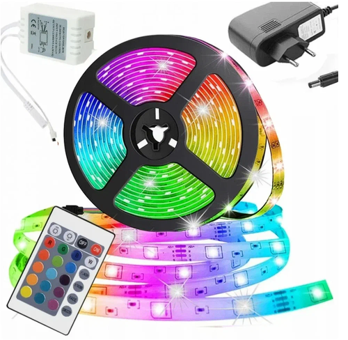 Светодиодная лента с пультом управления RGB 5050 цветная, 5 метров ...