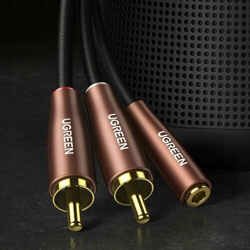 Кабель 2RCA (m) - jack 3.5 мм (f) Ugreen 2.0м Black/Brown, оплётка (50131)