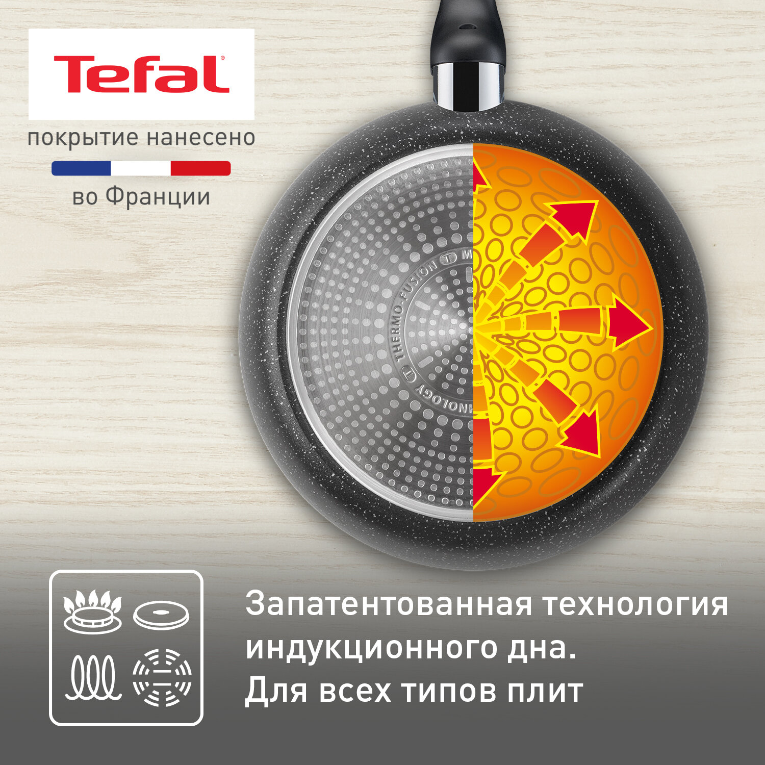 Сковорода Tefal 04225124 Rock, диаметр 24 см, с индикатором температуры, с антипригарным покрытием, для газовых, электрических и индукционных плит