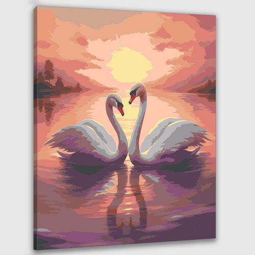 Картина по номерам 50х40 Поцелуй лебедей