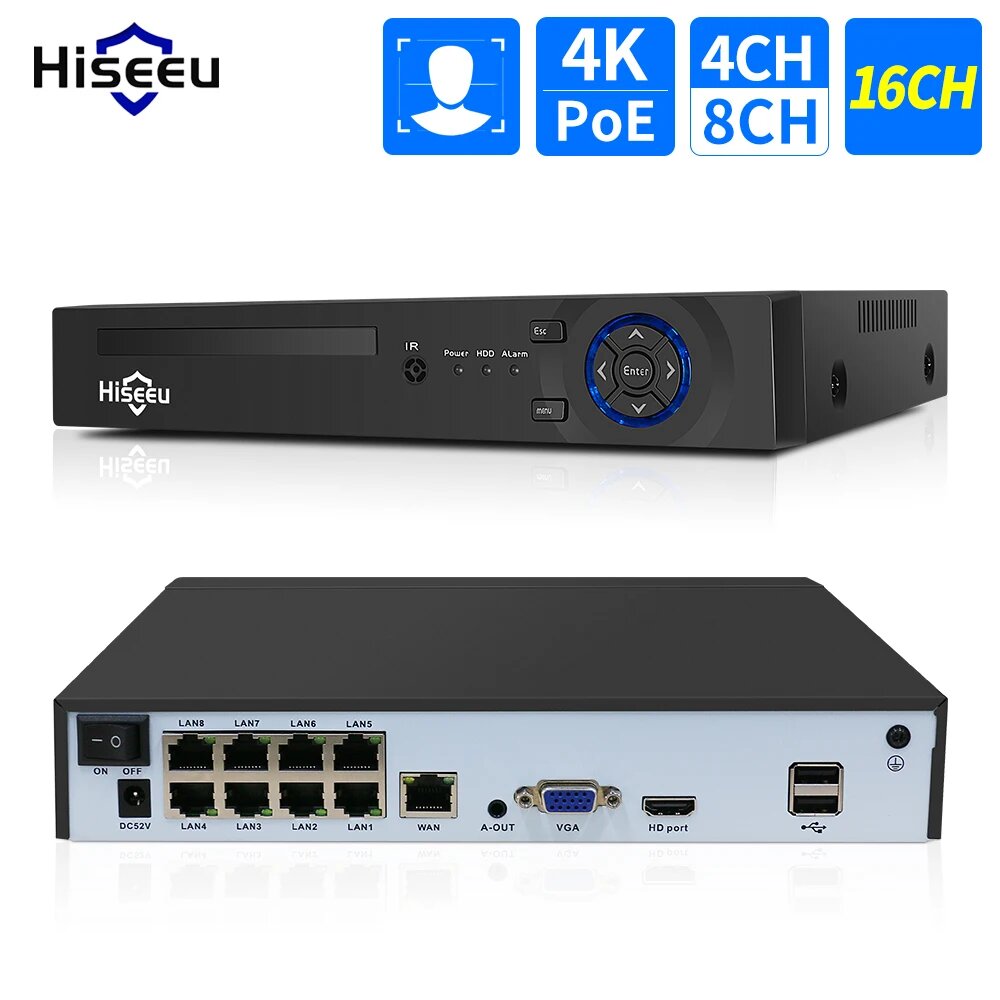 Hiseeu H5NVR-P-4/8/16 сетевой видеорегистратор Нет 8-КАНАЛЬНЫЙ