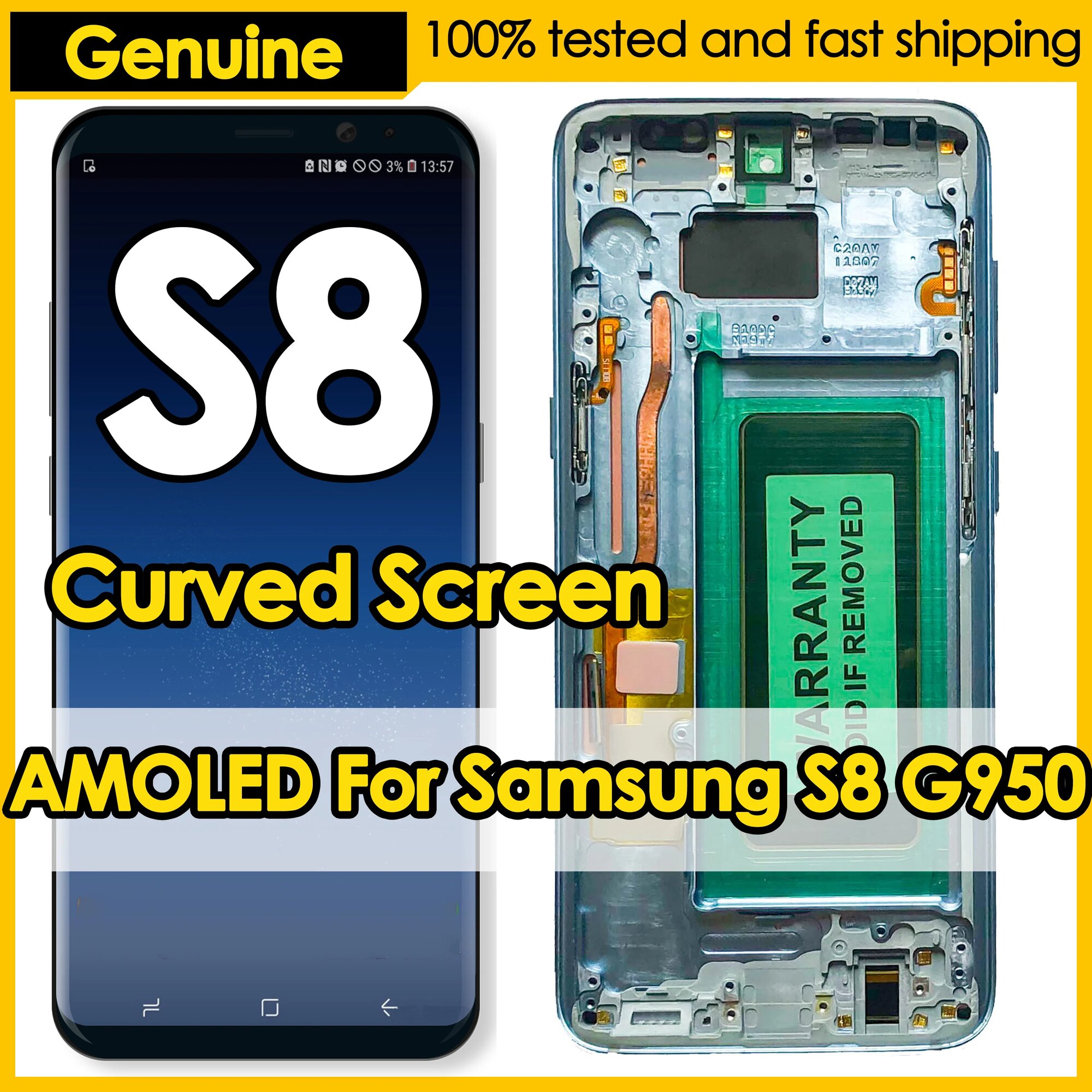OEM качество AMOLED для SAMSUNG Galaxy S8 изогнутый экран G950 G950F ЖК-дисплей сенсорный экран дигитайзер в сборе замена ремонт, S8 Black Frame