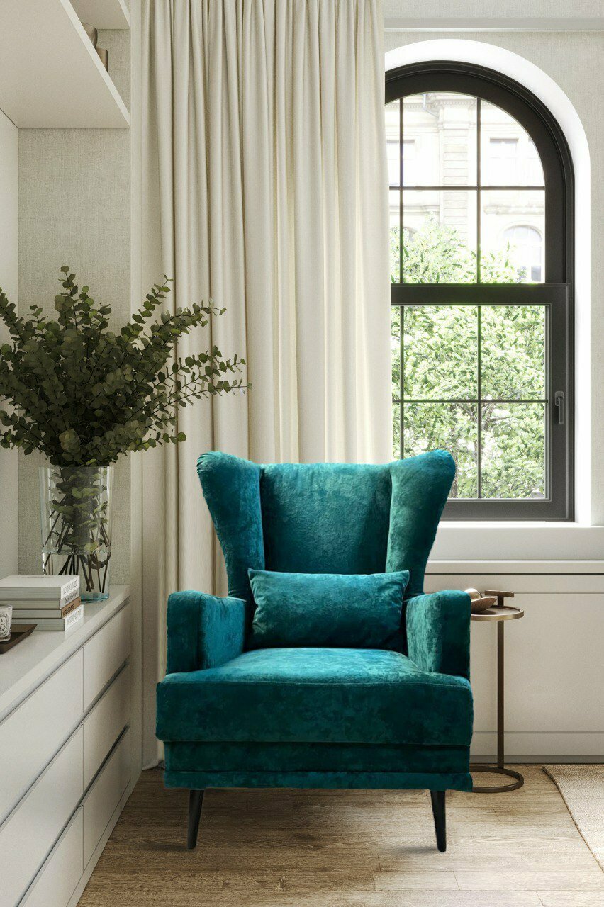 Кресло MF-SOFA Classic, с подлокотниками и подушкой, обивка из велюра, цвет зеленый