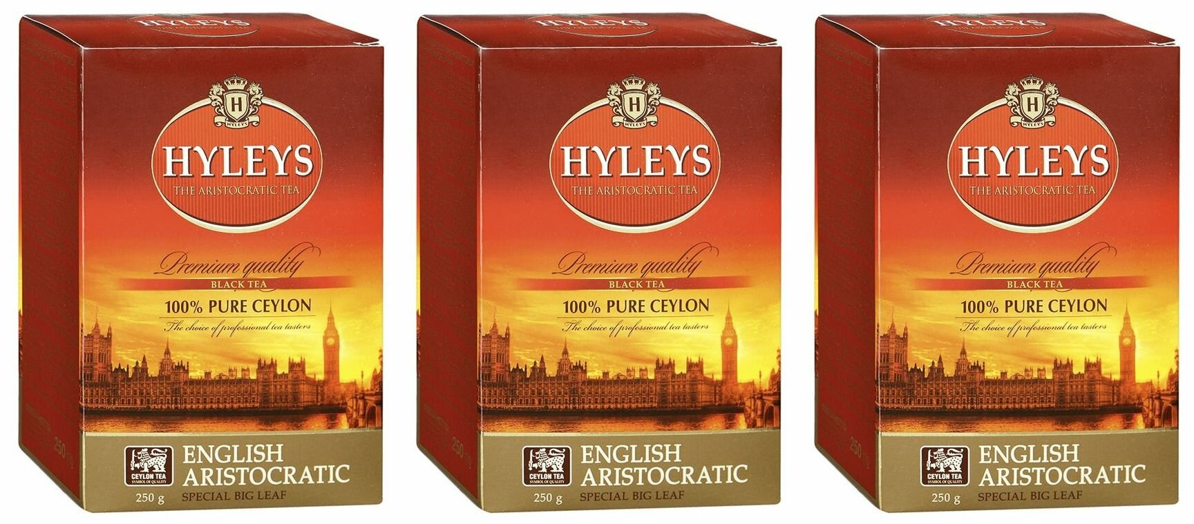 HYLEYS Чай листовой Английский Аристократический, особо крупный лист, черный, 250 г, 3 шт