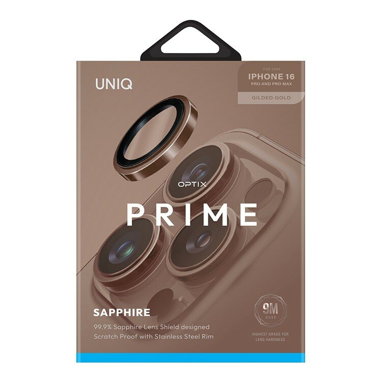 Сапфировое стекло для камеры iPhone 16 Pro/16 Pro Max, UNIQ OPTIX Camera Lens PRIME Sapphire Stainless steel Gild Gold