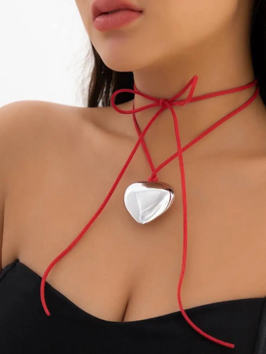 Чокер, длина 100 см, красный/серебристый — фото 1