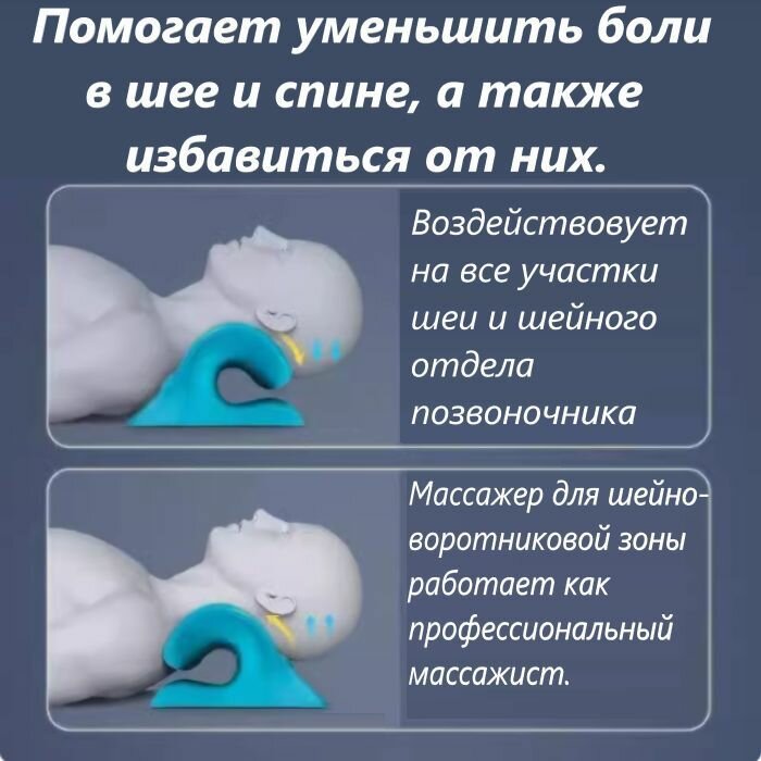 Массажер для шеи. Подушка-массажер ортопедическая. Релаксатор для шеи и плеч от боли и остеохондроза. Подставка под голову, умная с расслабляющим эффектом. Мягкая, синего цвета. PonyLand — фото 1