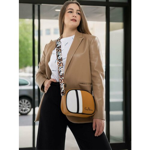 фото Сумка кросс-боди cityvalise, фактура гладкая, зернистая, горчичный, белый, желтый, коричневый