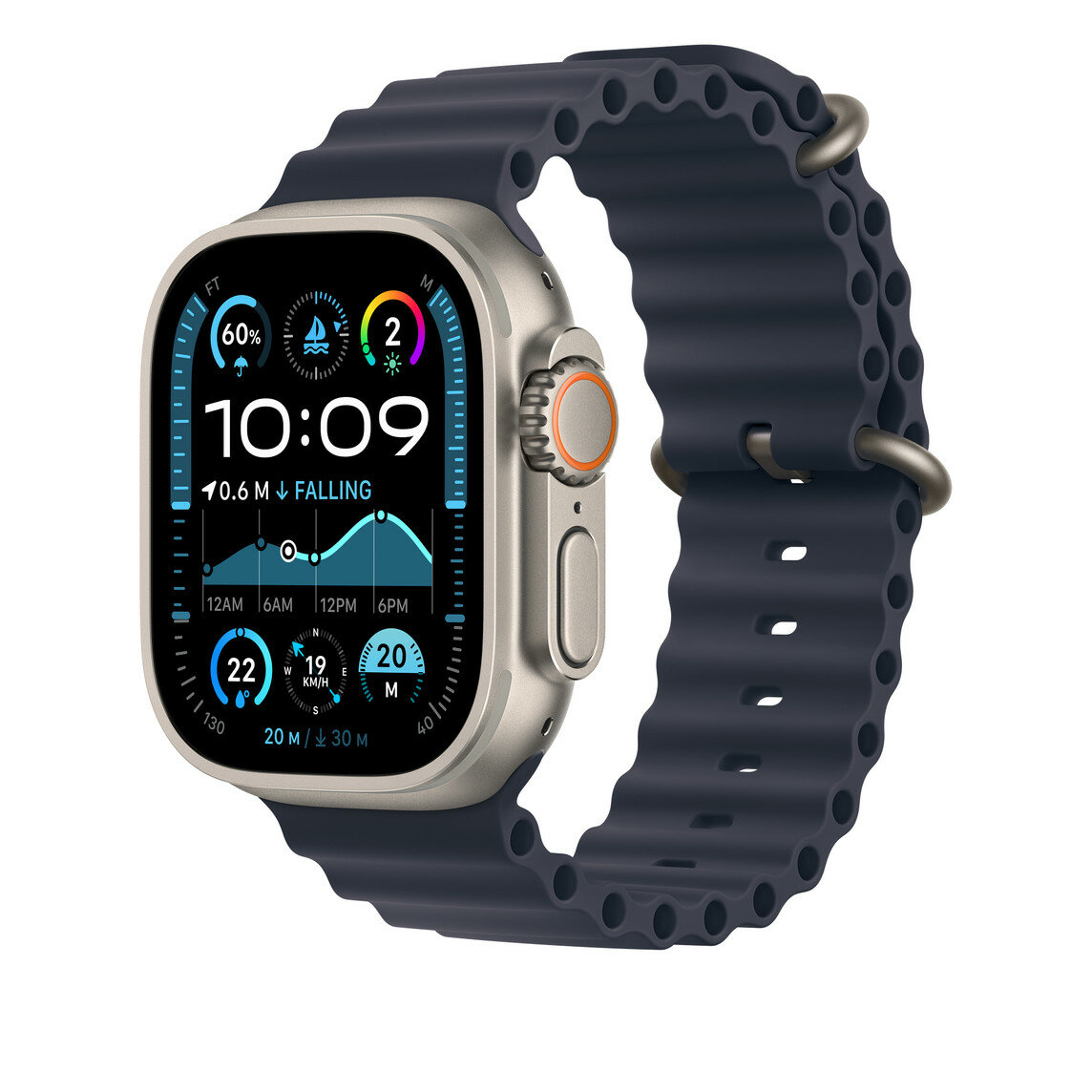 Ремешок для Apple Watch 49mm Navy Ocean Band - Natural Titanium Finish