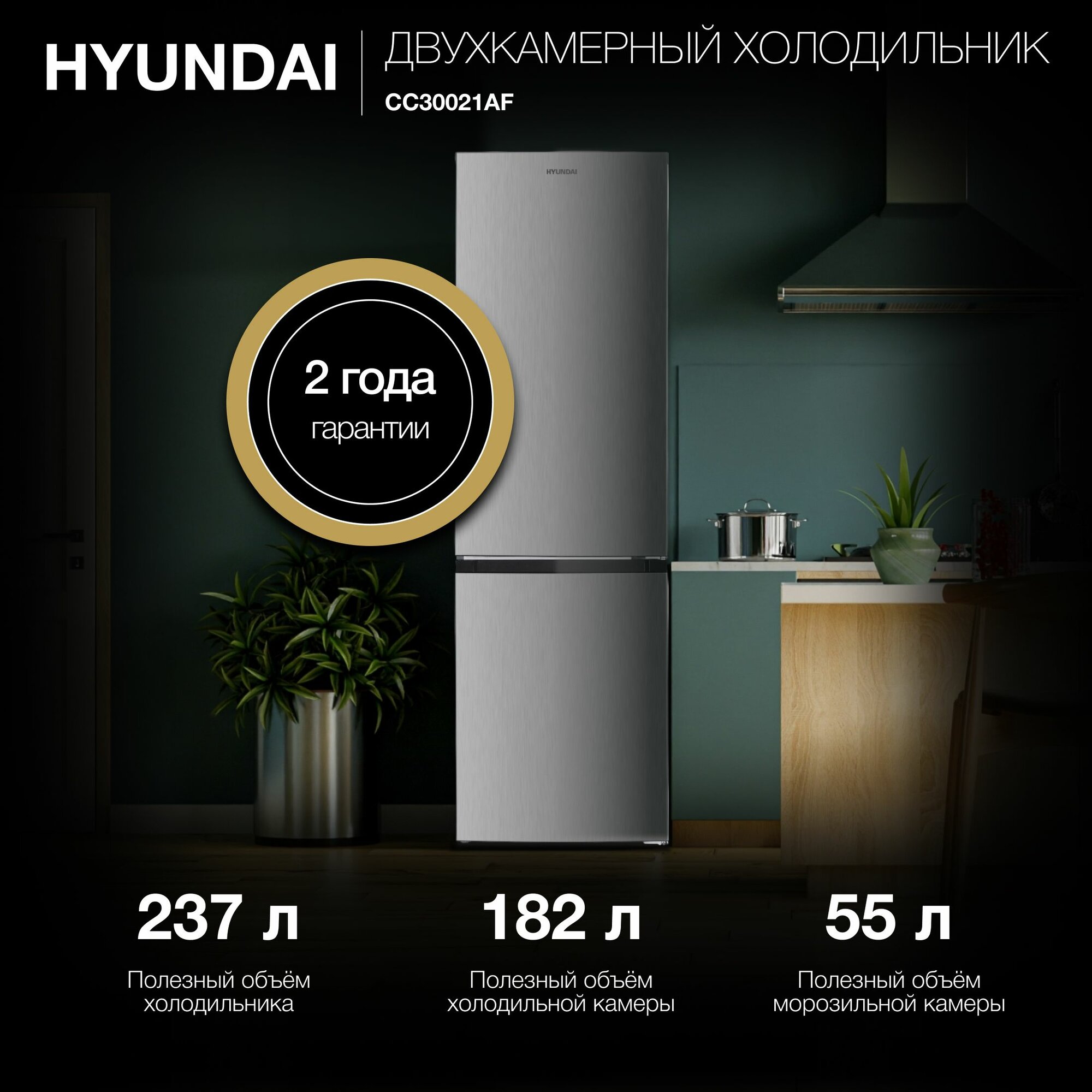 Холодильник Hyundai CC30021AF 2-хкамерн. нерж. сталь (CC30021AF нерж сталь)