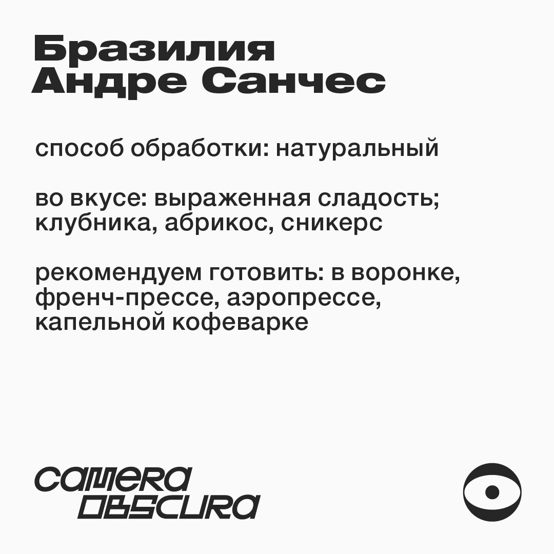 Бразилия Андре Санчес, фирменный кофе в зернах Camera Obscura, 250гр — фото 1