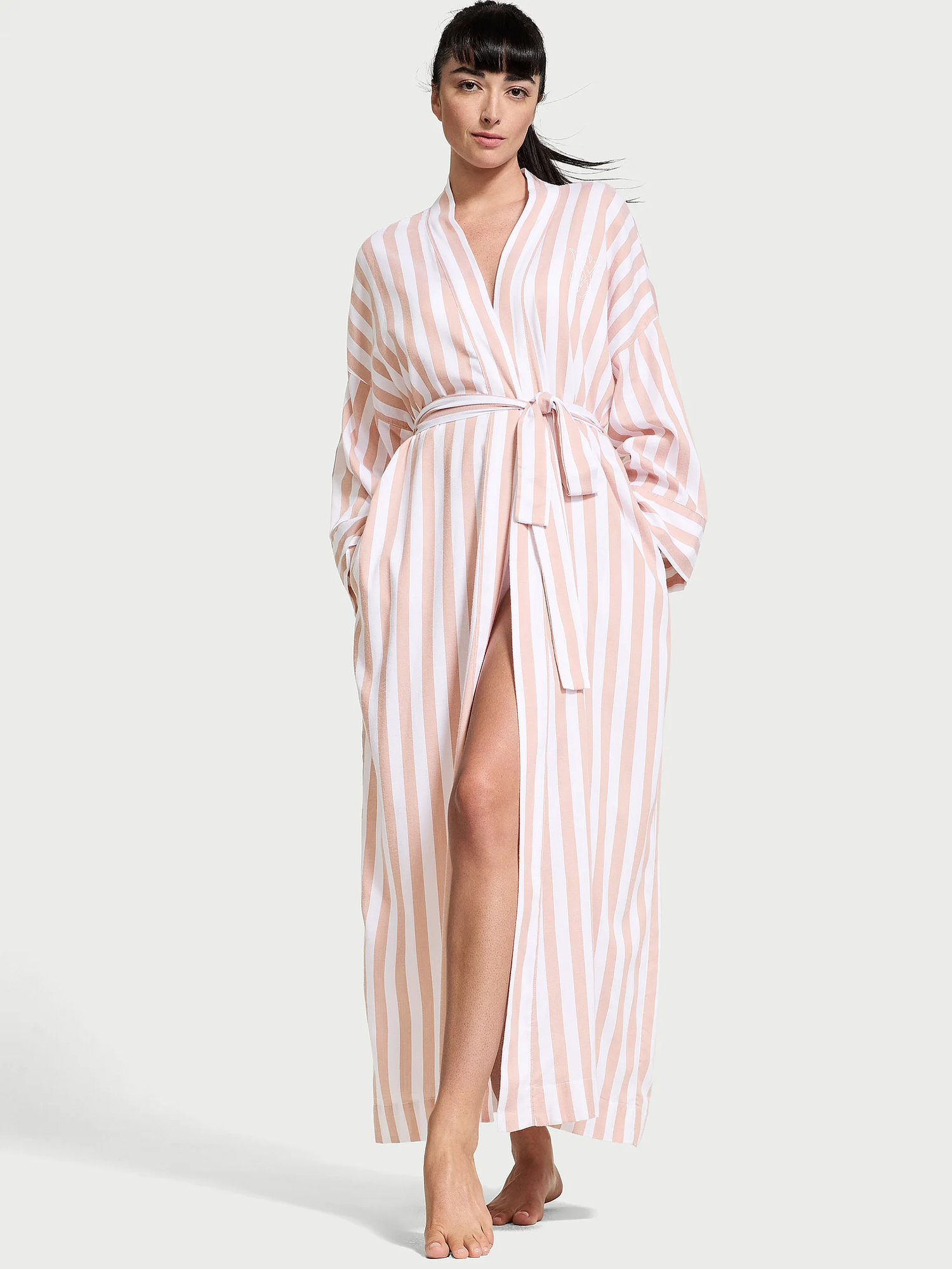 Халат Victoria's Secret, размер ХS/S, белый/персиковый