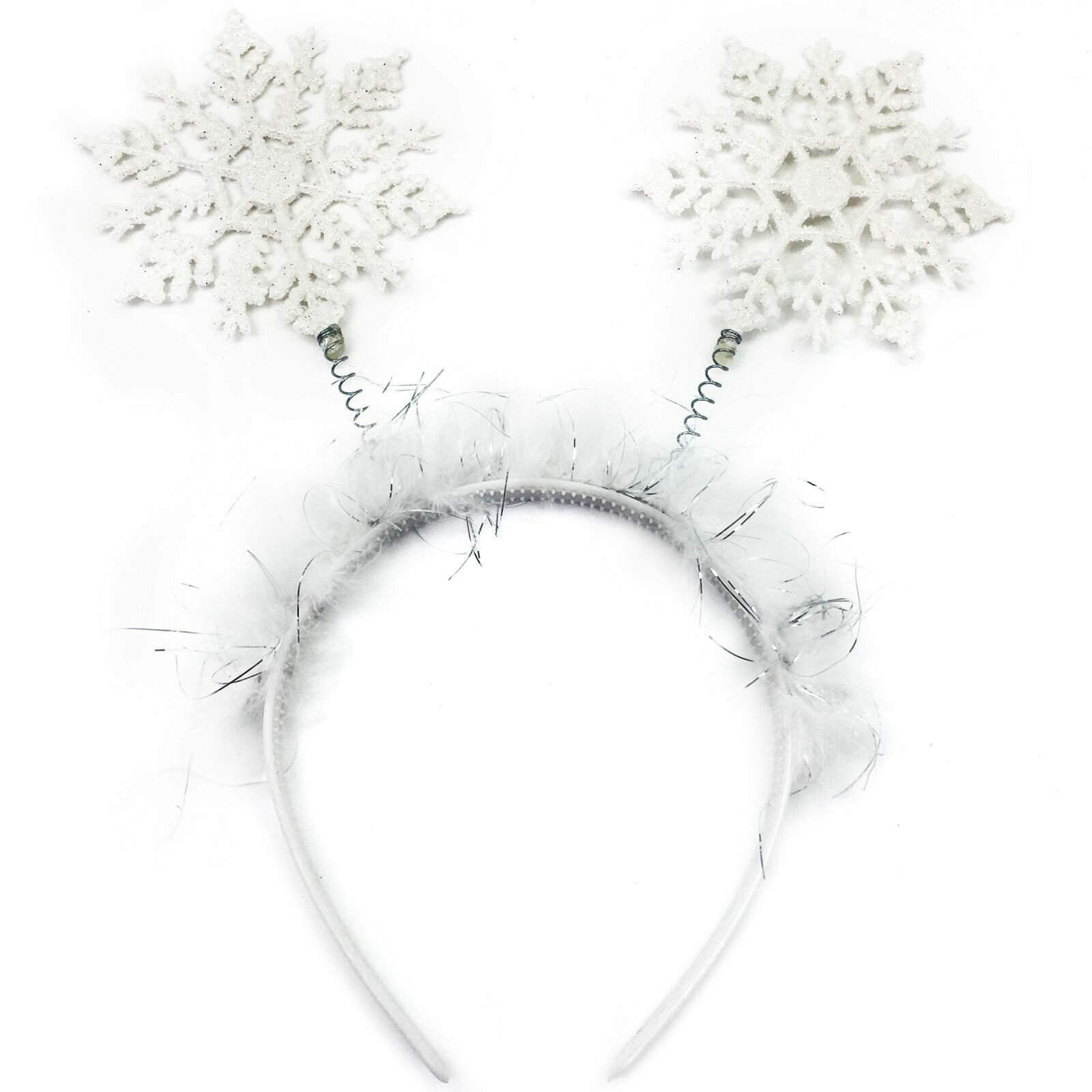 Карнавальный ободок Волна веселья Снежинки на пружинках цвет белый
