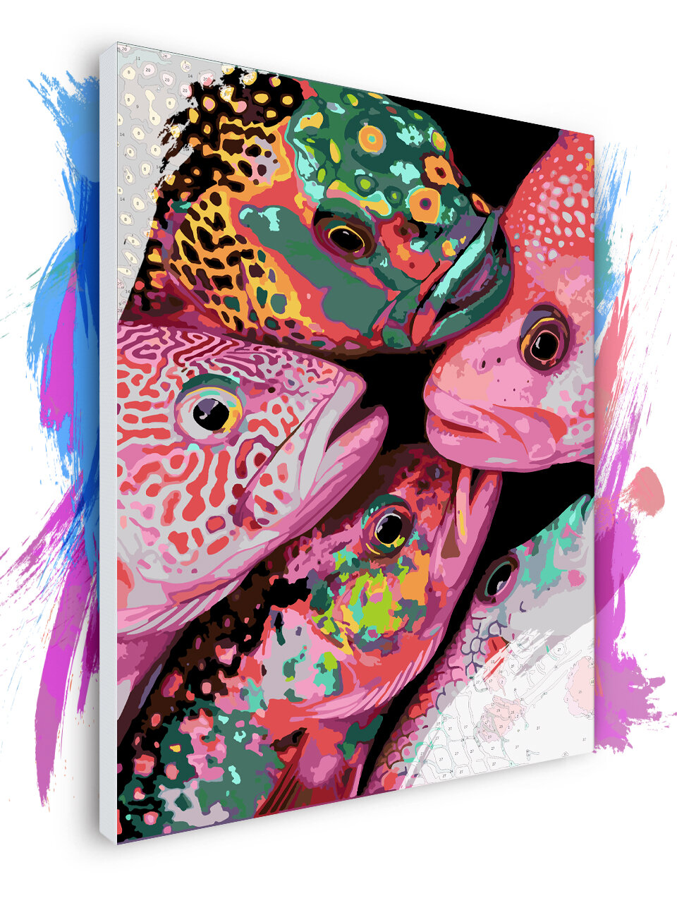 Картина по номерам на холсте Стая цветных Груперов 90 х 120 см