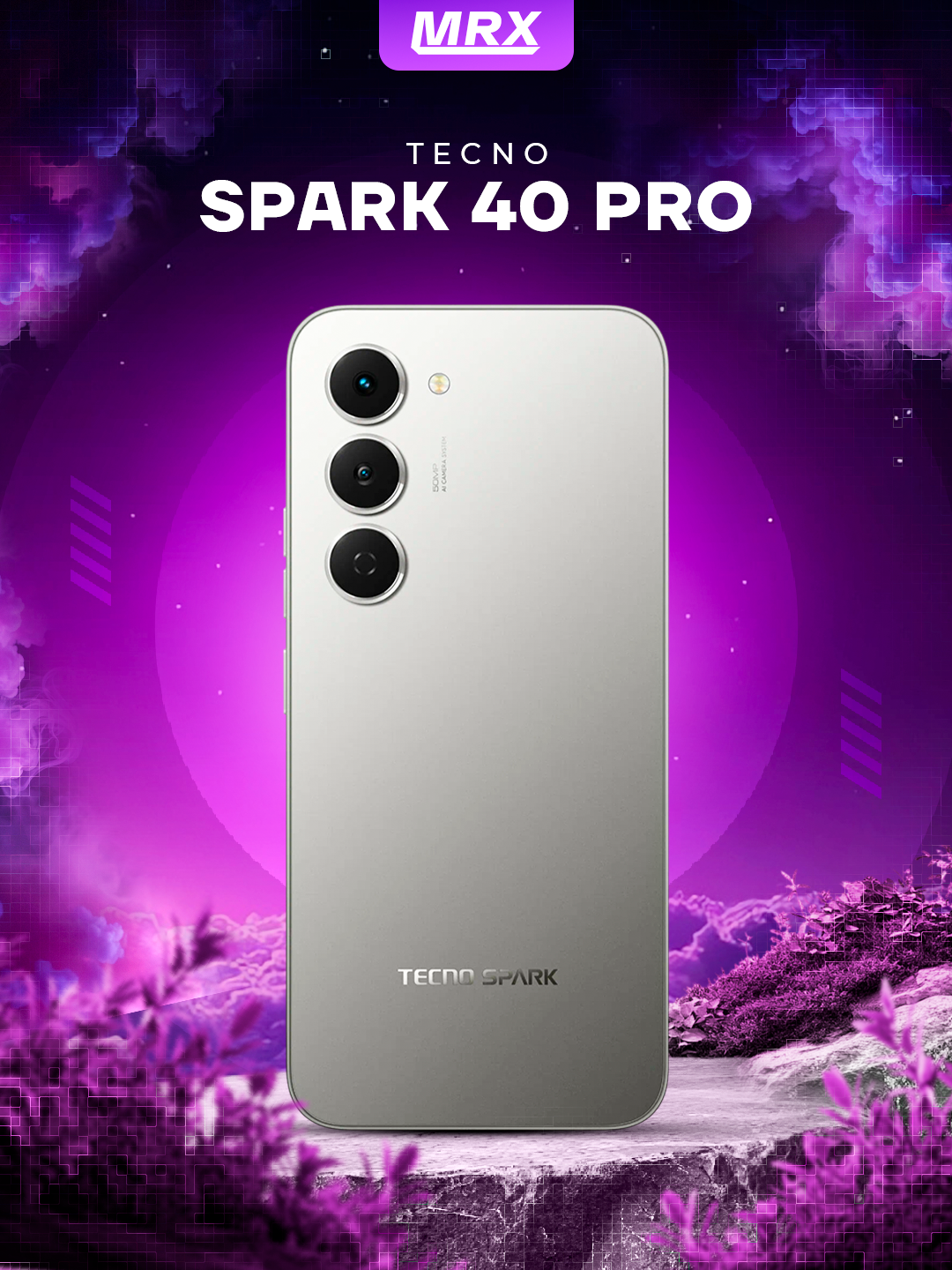 Смартфон Tecno Spark 40 Pro KM6, 8ГБ/256ГБ, NFC, AMOLED, титановый