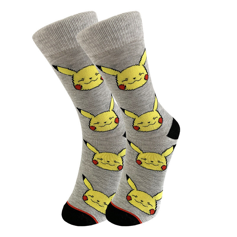 Персонализированные мужские носки до середины икры с изображением мультяшного Пикачу, модные носки с дизайном покебола.