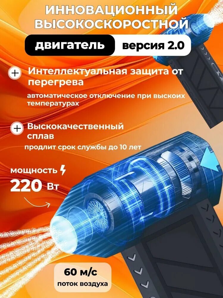 Воздуходувка, компактное устройство для уборки и обдува, с набором насадок и кейсом — фото 1
