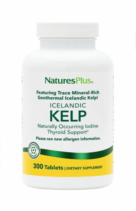 NaturesPlus, Исландские водоросли, 150 мг, 300 таблеток Icelandic Kelp, для щитовидной железы, профилактика йододефицита