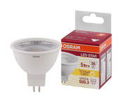Лампа светодиодная OSRAM LED Star MR16, 400лм, 5Вт, 3000К, теплый белый свет, Цоколь GU5.3, колба MR16, софит