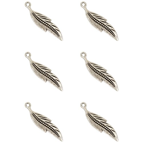 фото Набор подвесок, лист, размер 31х9х1 мм, материал: сплав олова с покрытием "старинное серебро", 6 шт. kaboshon