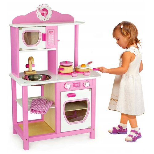 Кухня Viga для принцессы бело-розовая (дерево) детская игрушечная кухня из дерева винтаж цвет белый