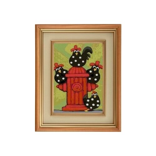 Набор для вышивания крестом Смешные куры - Пожарный кран AF-0109, 20x28 см. канва, мулине