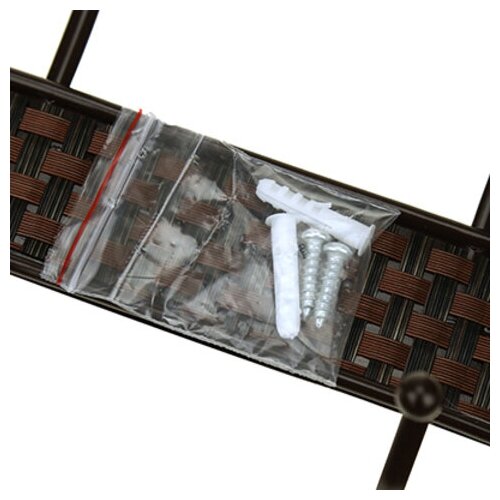 Вешалка-планка металлическая, окрашенная, 5 двухрожковых крючков, 41см, коричневый, вставка - искусственный ротанга (Китай) - фотография № 4