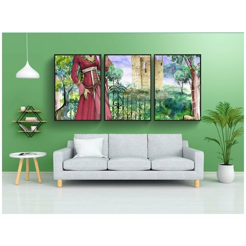 фото Набор модулных постеров для интерьера "принцесса, замок, сказка" 60x90 см. в тубусе, без рамки lotsprints