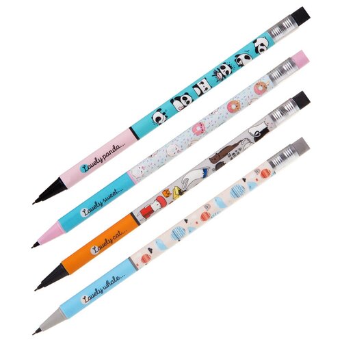 Карандаш механический MESHU, печать на корпусе, с ластиком, 0,7мм, ассорти