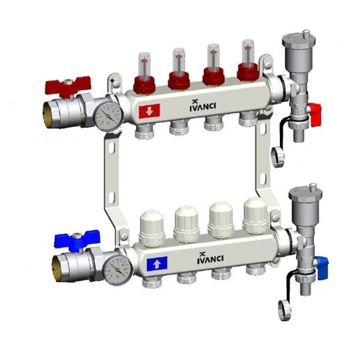 Коллекторный блок 4 вых. IVANCI 1, 4 x 3/4, из нержавеющей стали со вcтроенными расходомерами