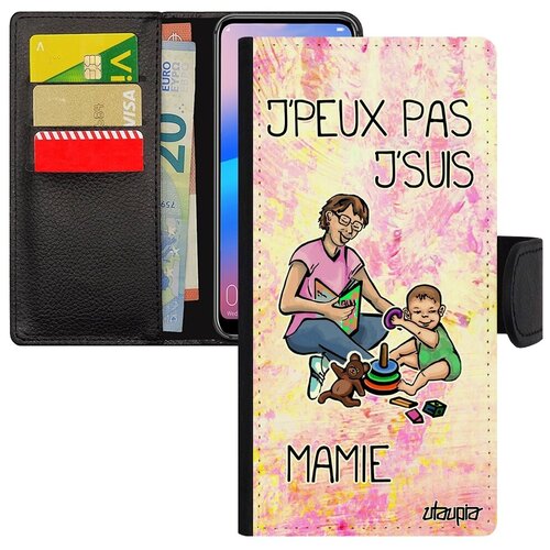 фото Ударопрочный чехол-книжка на смартфон // galaxy a50 // "не могу - стала бабушкой!" надпись принт, utaupia, светло-розовый