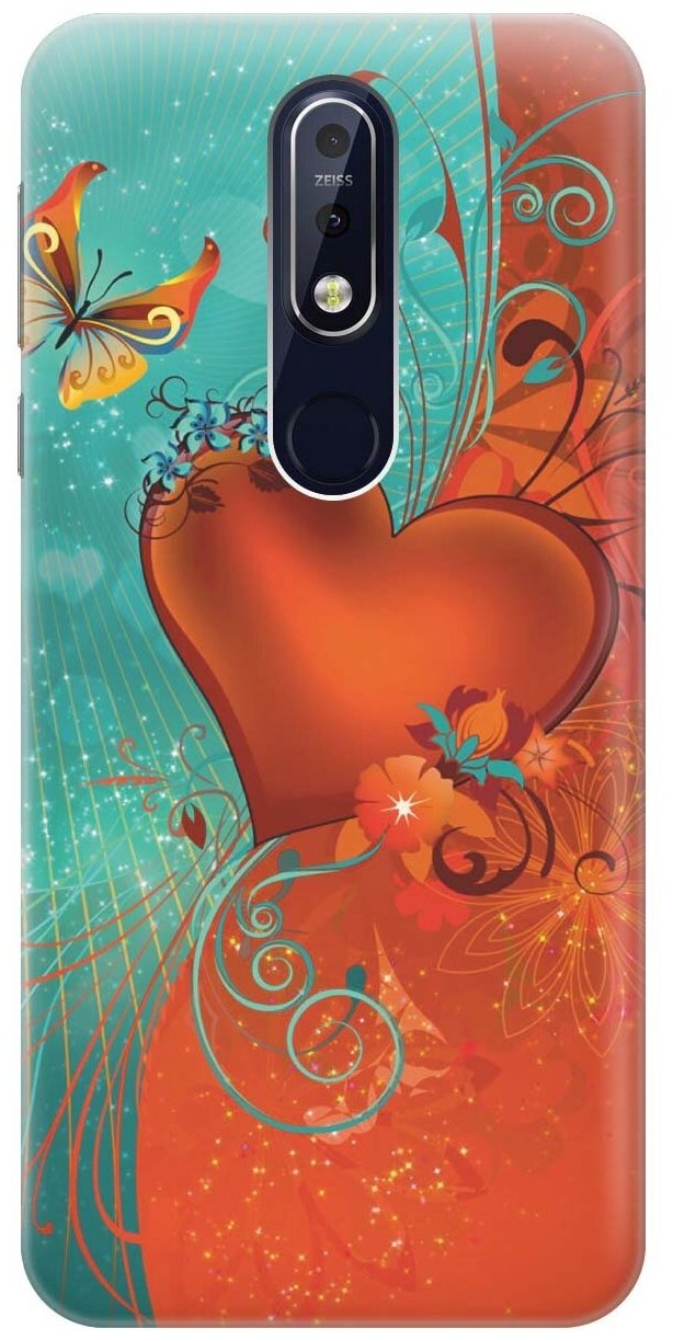 GOSSO Ультратонкий силиконовый чехол-накладка для Nokia 7.1 (2018) с принтом "Сердце и бабочка"