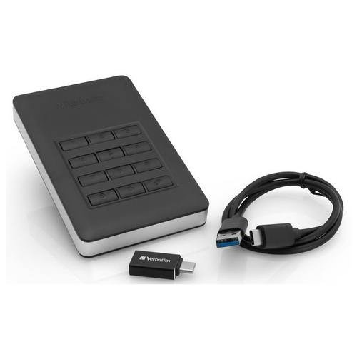 Внешний накопитель Verbatim HDD External STORE N GO SECURE HDD WITH KEYPAD USB 3.1 GEN 1 2TB BLACK, 256-bit AES ENCRYPTION