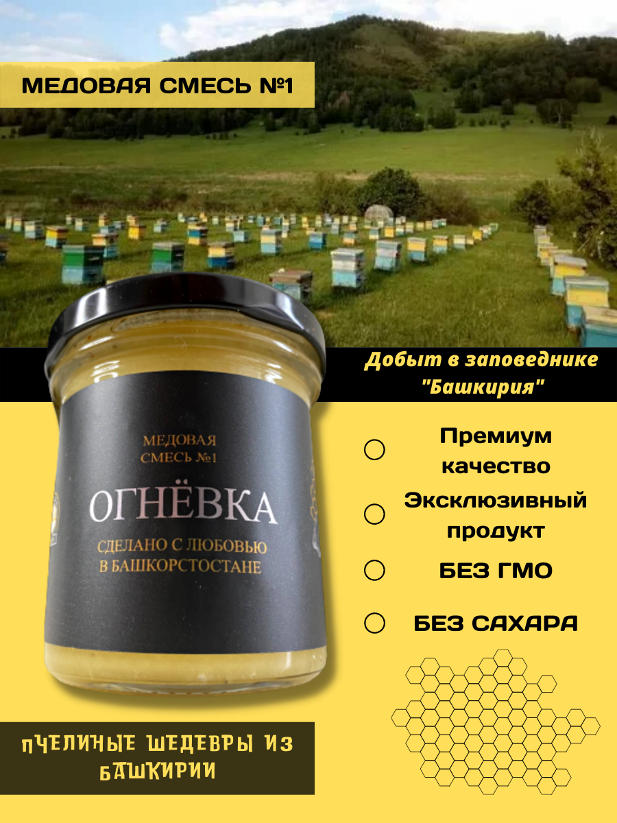 фото Медовая смесь №1 "Огнёвка" Пчелиные шедевры Башкирии 200 гр.