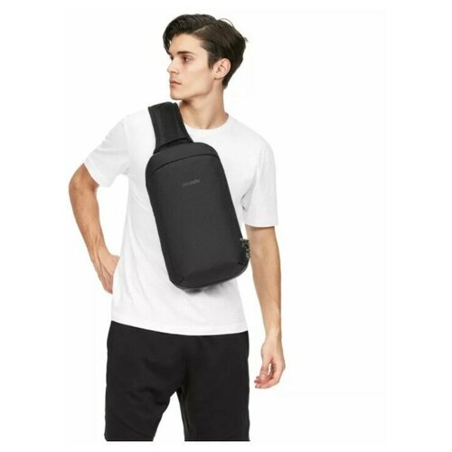 Сумка слинг PacSafe, фактура гладкая, черный