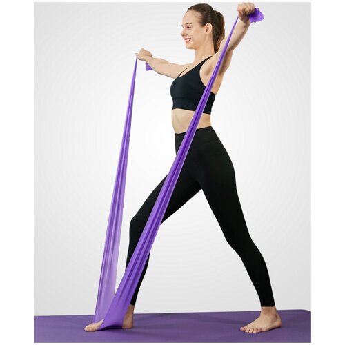 фото Эластичная лента для фитнеса 200х15 см. фиолетовая / фитнес резинка / резинка для пилатеса, йоги / ленточный эспандер / высокая степень нагрузки - 10 кг. нет