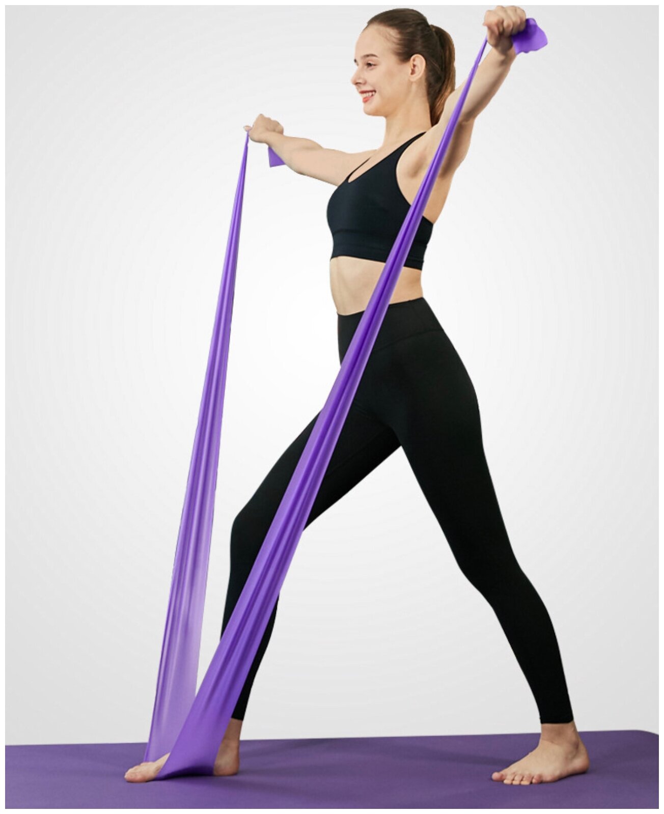 Эластичная лента для фитнеса 200х15 см. Фиолетовая / Фитнес резинка / Резинка для пилатеса йоги / Ленточный эспандер / Высокая степень нагрузки - 10 кг.