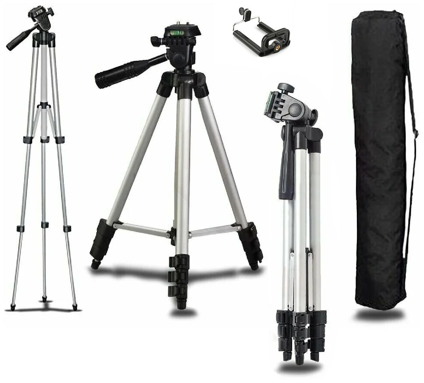 Штатив Tripod 3110 для фото- и видеосъемки + Универсальный держатель-зажим для смартфонов (серебристый)