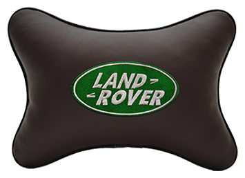 Автомобильная подушка на подголовник экокожа Coffee с логотипом автомобиля LAND ROVER