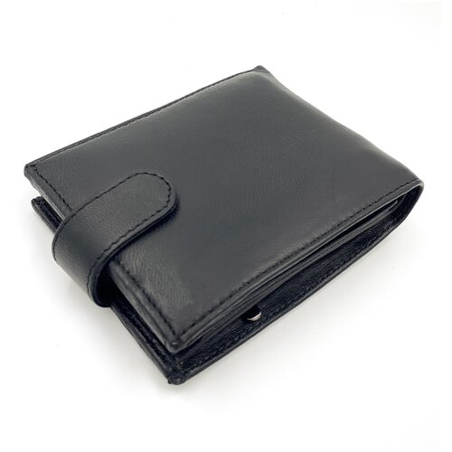 фото Мужской кошелек из натуральной кожи овцы компактный черный swagner