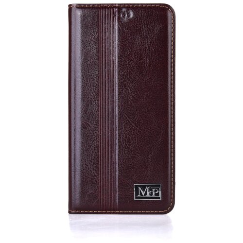 фото Чехол-книжка mypads premium для xiaomi redmi note 9 из качественной натуральной мраморной кожи буйвола прошитый элегантной прострочкой темно-коричневый с магнитной крышкой