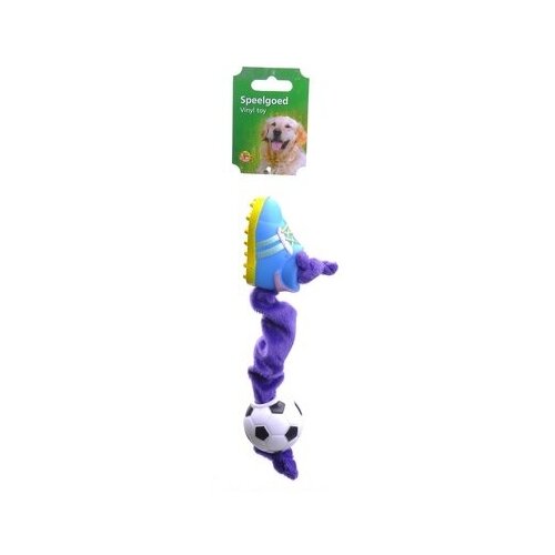 Beeztees Игрушка для собак Эластичная плюшевая веревочка с мячиком на одном конце и ботинком на другом в ассортименте, 27см (2 шт)