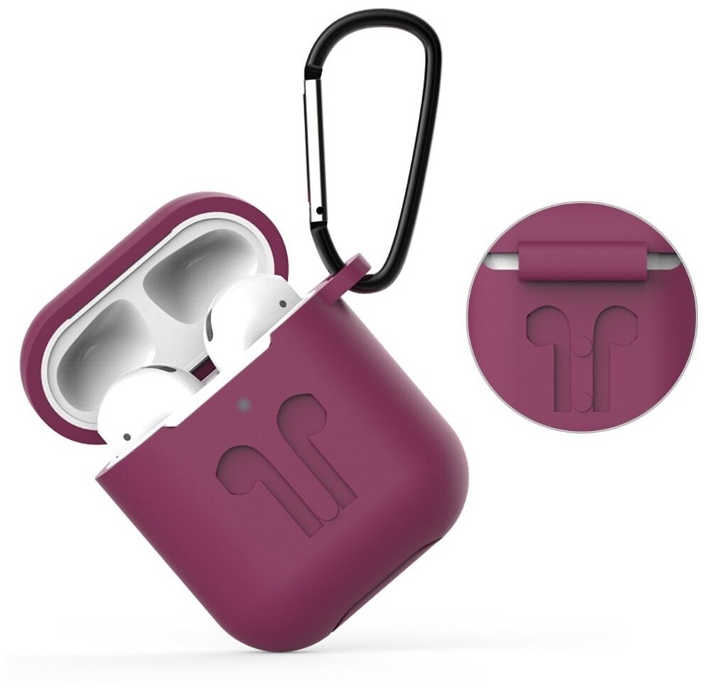 Чехол силиконовый для наушников Apple AirPods 1/2 с карабином - Фиолетовый